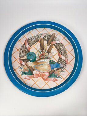 Vintage mallard duck large round metal tray